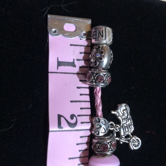 Pink Serjaden Leather Sterling Bracelet With Three 925 Charms - Picture 11 of 14